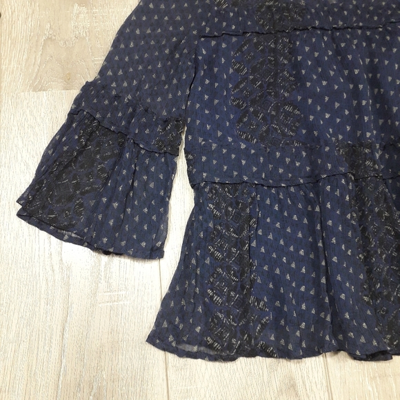 Lucky Brand flowy slighty sheer Peasant Top - Picture 11 of 13